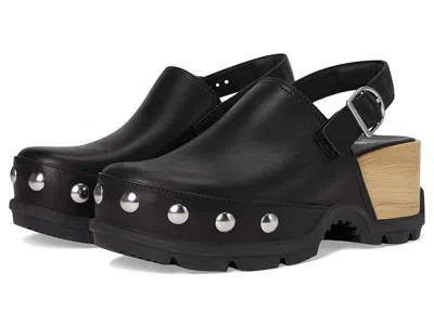 Sorel Roman Leather Slingback Platform Clogs In Black