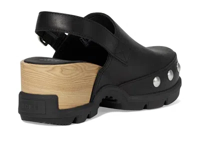 Sorel Roman Leather Slingback Platform Clogs In Black