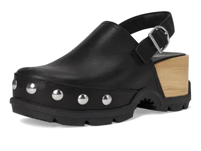 Sorel Roman Leather Slingback Platform Clogs In Black