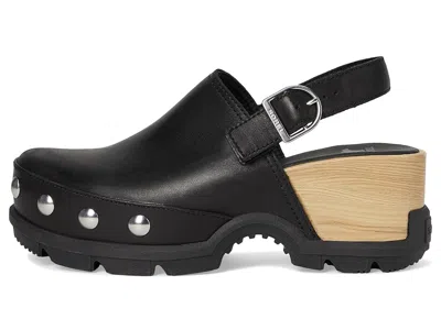 Sorel Roman Leather Slingback Platform Clogs In Black