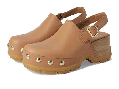 Sorel Roman Leather Slingback Platform Clogs In Brown