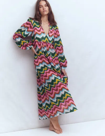 Boden Boho Print Tie Neck Cotton Kaftan Midi Dress In Pink
