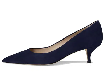 Stuart Weitzman Power Pointed Toe Kitten Heel Pump In Blue
