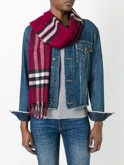 Shop Burberry Checked Scarf - Red