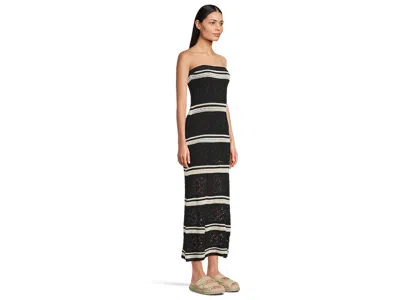 L*space Rosalia Dress Small Black Striped Flower Cut-out Strapless Gbo1957 In Black