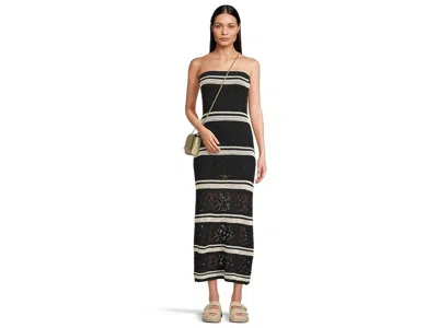 L*space Rosalia Dress Small Black Striped Flower Cut-out Strapless Gbo1957 In Black