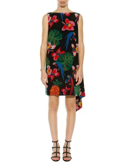 Shop Valentino Tropical Dream-print Silk Crepe De Chine Dress In Multicolor
