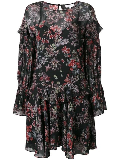 Iro Averen Ruffled Floral-print Chiffon Mini Dress In Black