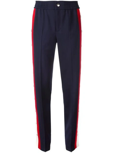Gucci Striped Wool-blend Crepe Track Trousers In Navy