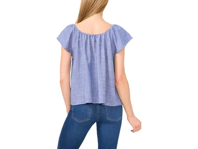 Cece Flutter Sleeve Tie Front Top In Blue