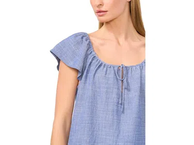 Cece Flutter Sleeve Tie Front Top In Blue