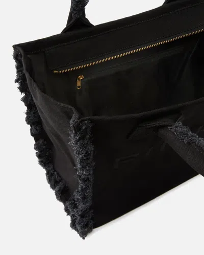 Pinko Frayed Lettering Medium Tote Bag In Black