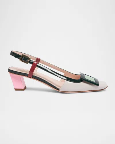 Roger Vivier 45mm Belle Vivier Patent Leather Lacquered Buckle Slingback Pumps In Multi