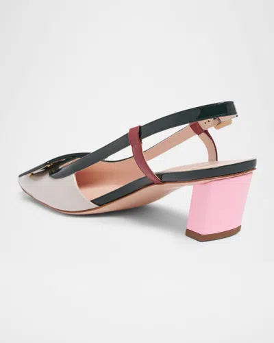 Roger Vivier 45mm Belle Vivier Patent Leather Lacquered Buckle Slingback Pumps In Multi