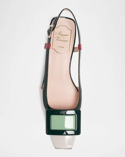 Roger Vivier 45mm Belle Vivier Patent Leather Lacquered Buckle Slingback Pumps In Multi