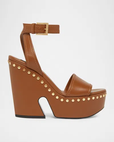 Givenchy Clog Leather Platform Sandals With Studs Detail In Brown