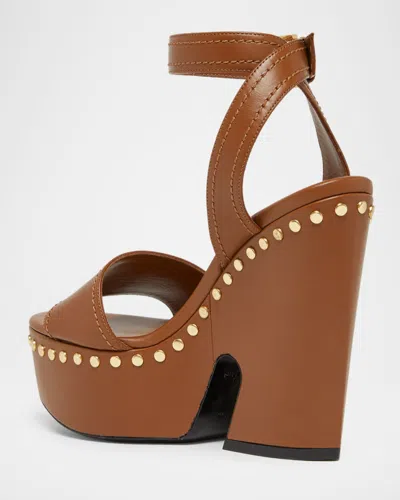 Givenchy Clog Leather Platform Sandals With Studs Detail In Brown