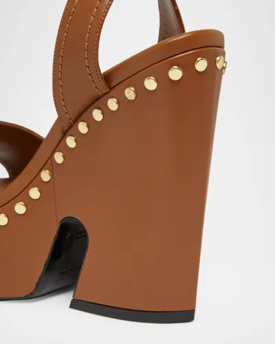 Givenchy Clog Leather Platform Sandals With Studs Detail In Brown