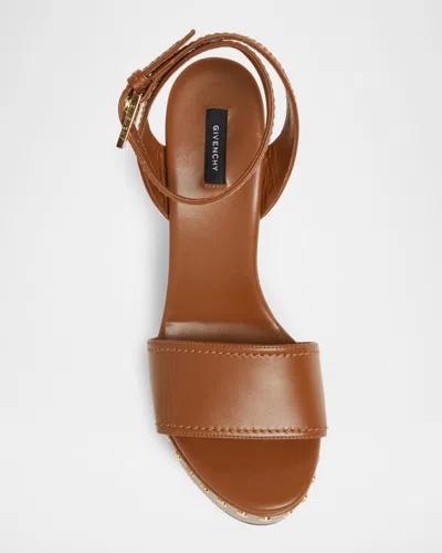 Givenchy Clog Leather Platform Sandals With Studs Detail In Brown