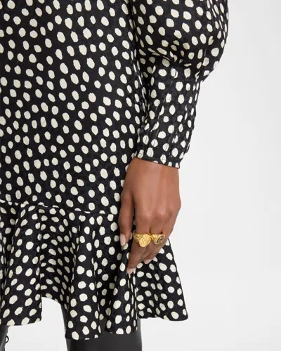 Chloé Dots-print Silk Jacquard Capelet Long-sleeve Mini Dress In Black