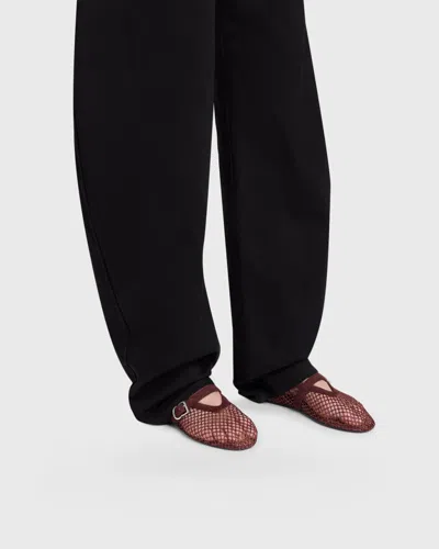 Alaïa Patent Leather-trimmed Mesh Ballet Flats In Brown