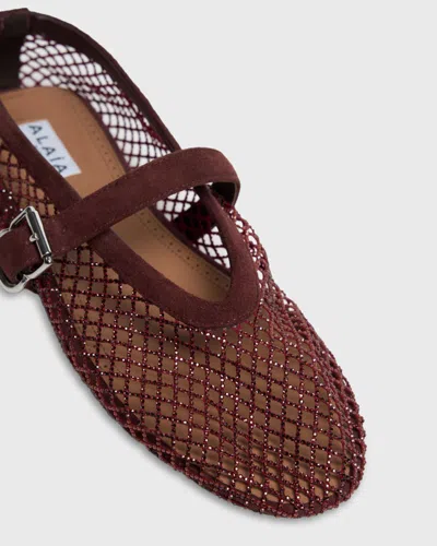 Alaïa Patent Leather-trimmed Mesh Ballet Flats In Brown