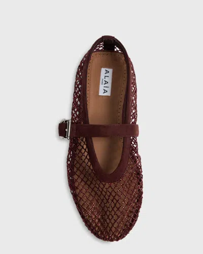 Alaïa Patent Leather-trimmed Mesh Ballet Flats In Brown