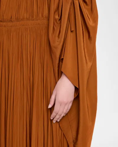 Lanvin Crinkled Satin Ruched Sleeve Gown In Brown