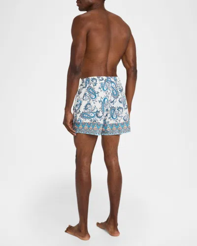 Etro Men Powder Blue Paisley Ramage-printed Swim Shorts In White