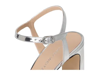 Stuart Weitzman Babette Metallic Ankle-strap Sandals In Silver