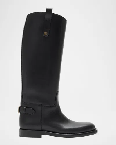 Burberry Knee-high Cavalier Leather Boots For Women In Black