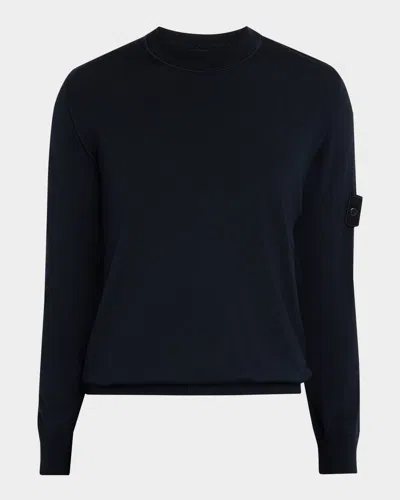 Stone Island Crewneck Sweatshirt With Ribbed Detailing And Logo Patch In Black