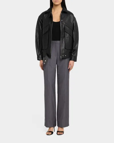 Aexae Pebbled Leather Aviator Jacket In Black