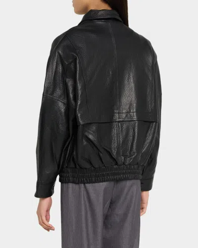 Aexae Pebbled Leather Aviator Jacket In Black