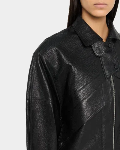 Aexae Pebbled Leather Aviator Jacket In Black