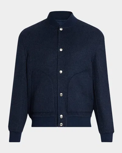 Brunello Cucinelli Check-pattern Bomber Jacket In Blue