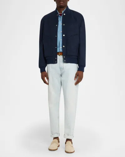 Brunello Cucinelli Check-pattern Bomber Jacket In Blue