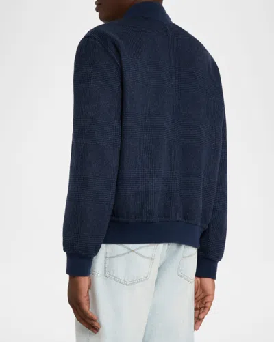 Brunello Cucinelli Check-pattern Bomber Jacket In Blue