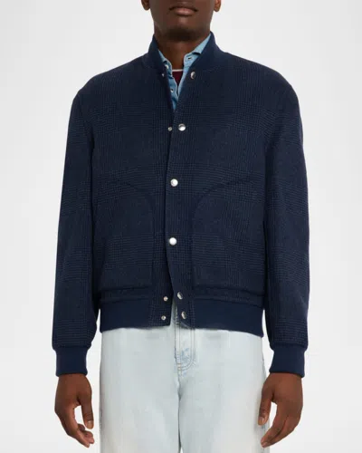 Brunello Cucinelli Check-pattern Bomber Jacket In Blue