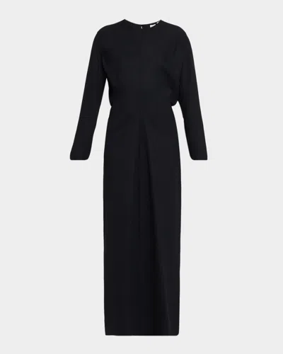 Totême Long-sleeve Slouch Waist Viscose Dress In Black