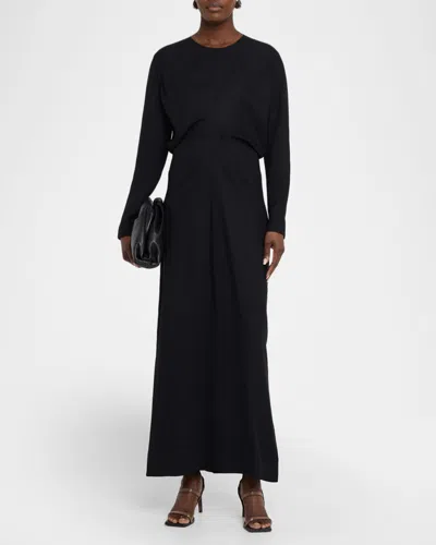Totême Long-sleeve Slouch Waist Viscose Dress In Black