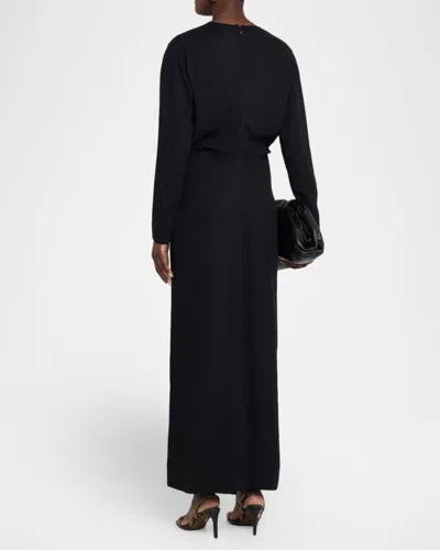 Totême Long-sleeve Slouch Waist Viscose Dress In Black