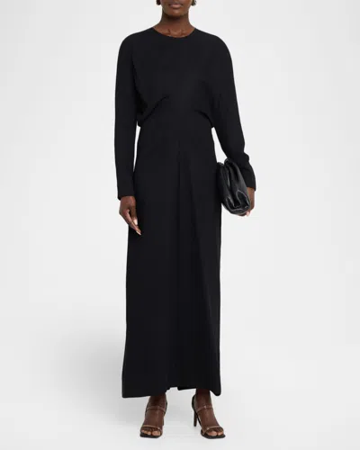 Totême Long-sleeve Slouch Waist Viscose Dress In Black