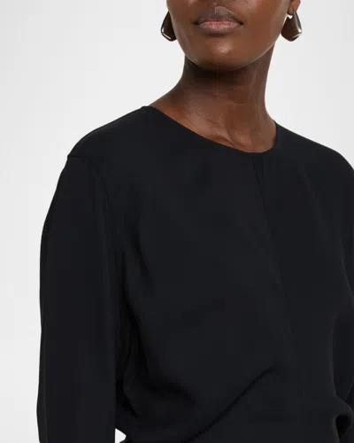 Totême Long-sleeve Slouch Waist Viscose Dress In Black