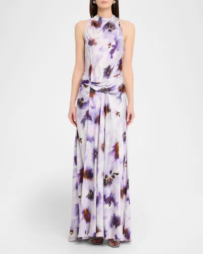 A.l.c Skylar Cowl-neck Blurred Floral Draped Gown In Purple