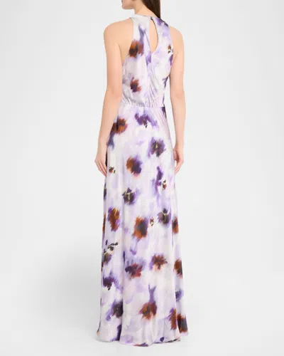 A.l.c Skylar Cowl-neck Blurred Floral Draped Gown In Purple