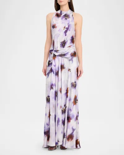 A.l.c Skylar Cowl-neck Blurred Floral Draped Gown In Purple