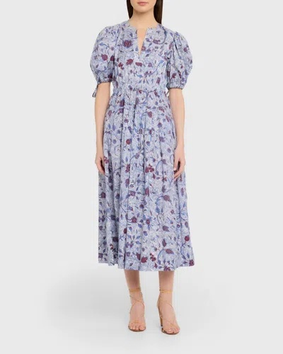 Ulla Johnson Adriana Short Sleeve Cotton Dress Gardenia In Multi