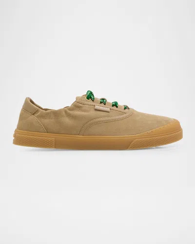 Moncler Lace-up Suede Sneakers With Leather Lining And 2.4 Cm Sole Height In Neutral