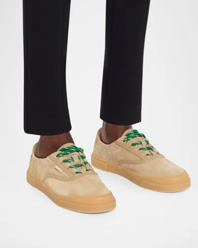 Moncler Lace-up Suede Sneakers With Leather Lining And 2.4 Cm Sole Height In Neutral
